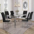 Conjunto Sala de Jantar Mesa Tampo de Vidro 6 Cadeiras Aço Tokio Yescasa Preto/Cromado Conjunto Sala de Jantar Mesa Tampo de Vidro 6 Cadeiras Aço Tokio Yescasa Preto/Cromado