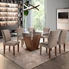 Conjunto Sala de Jantar Mesa Tampo de Vidro 6 Cadeiras Classic Cel Móveis