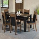 Conjunto Sala de Jantar Mesa Tampo de Vidro 6 Cadeiras Preto/Rustic Dora Madesa