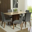 Conjunto Sala de Jantar Mesa Tampo de Vidro 6 Cadeiras Rustic/Crema/Silver Alexis Madesa