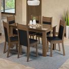 Conjunto Sala de Jantar Mesa Tampo de Vidro 6 Cadeiras Rustic/Preto Dora Madesa