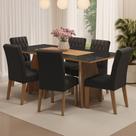 Conjunto Sala de Jantar Mesa Tampo de Vidro 6 Cadeiras Rustic/Preto/Oxford Marissa Madesa Conjunto Sala de Jantar Mesa Tampo de Vidro 6 Cadeiras Rustic/Preto/Oxford Marissa Madesa