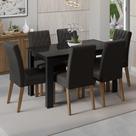 Conjunto Sala de Jantar Mesa Tampo de Vidro 6 Cadeiras Rustic/Preto/Oxford Odara Madesa Conjunto Sala de Jantar Mesa Tampo de Vidro 6 Cadeiras Rustic/Preto/Oxford Odara Madesa