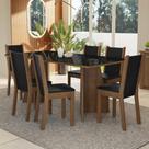 Conjunto Sala de Jantar Mesa Tampo de Vidro 6 Cadeiras Rustic/Preto Viola Madesa Conjunto Sala de Jantar Mesa Tampo de Vidro 6 Cadeiras Rustic/Preto Viola Madesa