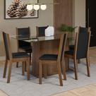 Conjunto Sala de Jantar Mesa Tampo de Vidro 6 Cadeiras Rustic/Preto Yolanda Madesa Conjunto Sala de Jantar Mesa Tampo de Vidro 6 Cadeiras Rustic/Preto Yolanda Madesa