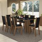 Conjunto Sala De Jantar Mesa Tampo De Vidro 8 Cadeiras Rustic Preto Justine Madesa Sintético