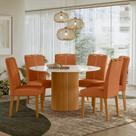 Conjunto Sala de Jantar Mesa Tampo de Vidro/MDF Redondo 135cm com 6 Cadeiras Serena