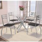 Conjunto Sala de Jantar Mesa Tampo de Vidro Volga e 4 Cadeiras Portugal Crome Preto/Cromado