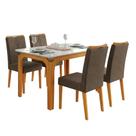 Conjunto Sala de Jantar Mesa Tampo em Vidro 1,20m Mel 4 Cadeiras Tati
