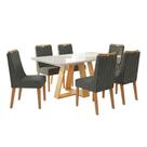 Conjunto Sala De Jantar Mesa Tampo Em Vidro 1,60m Maria 6 Cadeiras Bel Cedro - Cinza