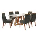 Conjunto Sala De Jantar Mesa Tampo Em Vidro 1,60m Maria 6 Cadeiras Bel Madeirado - Cinza