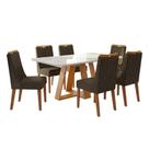 Conjunto Sala De Jantar Mesa Tampo Em Vidro 1,60m Maria 6 Cadeiras Bel Madeirado - Marrom