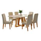 Conjunto Sala De Jantar Mesa Tampo Em Vidro 1,60m Maria 6 Cadeiras Tati Cedro-cappuccino