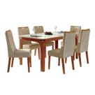 Conjunto Sala De Jantar Mesa Tampo Em Vidro 1,60m Mel 6 Cadeiras Bel Madeirado-cappuccino
