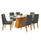 Conjunto Sala De Jantar Mesa Tampo Em Vidro 1,70m Sandy 6 Cadeiras Bel Cedro - Cinza