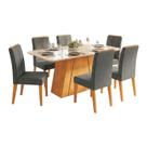 Conjunto Sala De Jantar Mesa Tampo Em Vidro 1,70m Sandy 6 Cadeiras Tati Cedro / Cinza