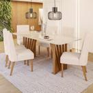 Conjunto Sala de Jantar Mesa Tampo MDF/Vidro com 6 Cadeiras Joana Conjunto Sala de Jantar Mesa Tampo MDF/Vidro com 6 Cadeiras Joana