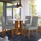 Conjunto Sala de Jantar Mesa Tampo Redondo Vidro/MDF Isabela 100cm com 4 Cadeiras Marrom/Ypê/Off White Conjunto Sala de Jantar Mesa Tampo Redondo Vidro/MDF Isabela 100cm com 4 Cadeiras Marrom/Ypê/Off White