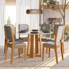 Conjunto Sala de Jantar Mesa Tampo Redondo Vidro/mdf Isabela 117cm com 6 Cadeiras Carol