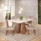 Conjunto Sala de Jantar Mesa Tampo Retangular Chanfrado Curvo Mad/Vid 120 x 90cm Kiara Freijó Off White e 4 Cadeiras Ayla Veludo Kraft- MABE MAGAZINE