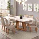 Conjunto Sala de Jantar Mesa Tampo Retangular Chanfrado Curvo Mad/Vid 160 x 90cm Kiara Freijó Off White e 6 Cadeiras Ayla Veludo Kraft- MABE MAGAZINE