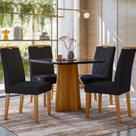 Conjunto Sala de Jantar Mesa Tampo Vidro/MDF Anitta 90cm com 4 Cadeiras Sarah