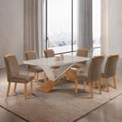 Conjunto Sala de Jantar Mesa Texas Tampo 180cm Canto Copo de MDF/Vidro e 6 Cad Athenas Off White/Capuccino/Marromle/Serig.