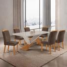 Conjunto Sala de Jantar Mesa Texas Tampo 180cm Canto Copo de MDF/Vidro e 6 Cad Athenas Off White/Marrom/Marromle/Serig.
