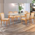 Conjunto Sala de Jantar Mesa Versales 140cm com 6 Cadeiras Berlim estrutura em madeira Maciça e Tampo MDF/Vidro