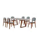 Conjunto Sala de Jantar Mesa Viena 160x90cm Tampo Retângular Vidro/MDF Off White com 6 Cadeiras Évora Móveis Minas