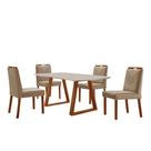 Conjunto Sala de Jantar Mesa Viena Madeira Maciça 140x80cm Tampo Retângular Vidro Off White com 4 Cadeiras Maia com Puxador Móveis Minas