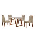 Conjunto Sala de Jantar Mesa Viena Madeira Maciça 140x80cm Tampo Retângular Vidro Off White com 4 Cadeiras Maia com Puxador Móveis Minas