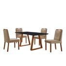 Conjunto Sala de Jantar Mesa Viena Madeira Maciça 140x80cm Tampo Retangular Vidro Preto com 4 Cadeiras Maia com Puxador Móveis Minas