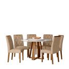Conjunto Sala de Jantar Mesa Vitoria 135X135 6 Cadeiras Sarah Ype/Off/Linho Areia