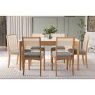 Conjunto Sala de Jantar Mira Premium Madeira Maciça c/ Tampo Madeirado c/ Vidro 160x90cm e 6 Cadeiras Lara Carvalho/Off White - Boucle Bege Fendi-Kapp