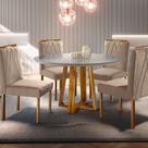 Conjunto Sala de Jantar Natalle 4 Lugares Mesa Redonda 1,0m e 4 Cadeiras Madeira Maciça Móveis Mundial