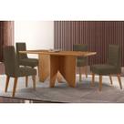 Conjunto Sala de Jantar Nevada c/ Tampo Madeirado Canto Curvo 120x80cm e 4 Cadeiras Maldivas Madeira Maciça Naturale - Capuccino/Corano Capuccino-Rufa