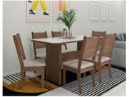 Conjunto Sala de Jantar New Charm - Mesa Retangular 6 Cadeiras Estofadas Linho - Indekes