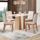 Conjunto Sala de Jantar Orus 120 Cm Canto Reto 4 Cadeiras Nature/Off White e Linho