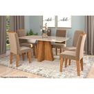 Conjunto Sala de Jantar Patricia c/ Tampo Madeirado c/ Vidro Canto Reto 160x80cm e 6 Cadeiras Taís Savana-Nature-Madeirado/Off White -Velud-Cimol