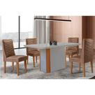 Conjunto Sala de Jantar Pietá c/ Tampo Madeirado c/ Vidro Canto Curvo 120x80cm e 4 Cadeiras Dafne Madeira Maciça Naturale/Off White - Capuccino/Corano