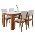 Conjunto Sala de Jantar Place Mesa 1,10m 4 Lugares com Cadeiras Linda Off White e Bege Viero Móveis