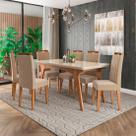 Conjunto Sala de Jantar Retangular Tampo de Vidro Selena 180 x 90 cm e 6 Cadeiras Paola Cimol Savana/Off White/Nude - 100% MDF