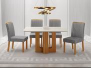 Conjunto Sala de Jantar Sofia 1,20m tampo vidro off com 4 Cadeiras Jade