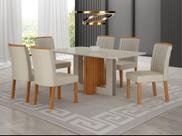 Conjunto Sala de Jantar Sofia 1,80m tampo vidro off com 6 Cadeiras Jade