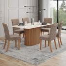 Conjunto Sala de Jantar Solana 160 Cm Canto Reto 6 Cadeiras Nature/Off White e Cacao
