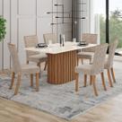 Conjunto Sala de Jantar Solana 160 Cm Canto Reto 6 Cadeiras Nature/Off White e Creme