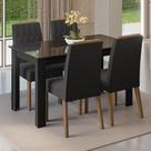 Conjunto Sala de Jantar Tampo de Vidro 4 Cadeiras Rustic/Preto/Oxford Pétala Madesa Conjunto Sala de Jantar Tampo de Vidro 4 Cadeiras Rustic/Preto/Oxford Pétala Madesa