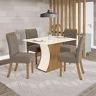 Conjunto Sala De Jantar Tampo Mdf Canto Reto 120 Cm 4 Cadeiras Amélia Henn Off White Com Nature E Marrom Amêndoa Conjunto Sala De Jantar Tampo Mdf Canto Reto 120 Cm 4 Cadeiras Amélia Henn Off White Com Nature E Marrom Amêndoa