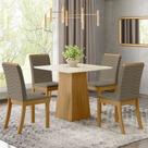 Conjunto Sala de Jantar Tampo MDF Canto Reto 90 Cm 04 Cadeiras Naiane Henn